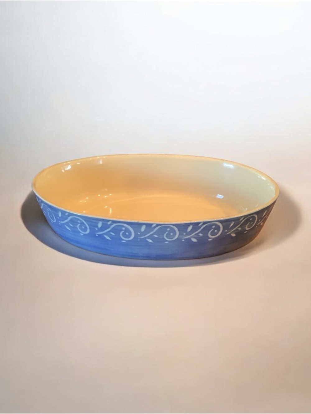 Grestel Oval Ceramic Baking Dish in Blue and Cream